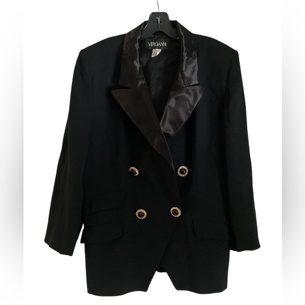 Vergianni Wool Black Women's Tuxedo Dress Blazer Suit Jacket Double Breast sz 16